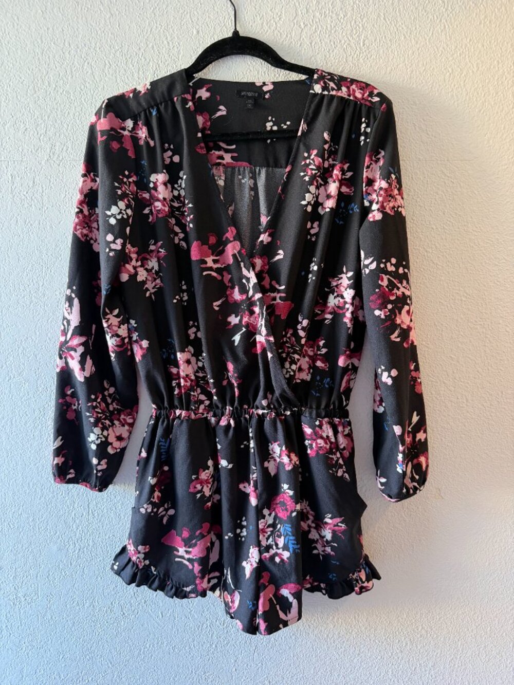 Seventeen Black and Pink Floral Long Sleeve Romper